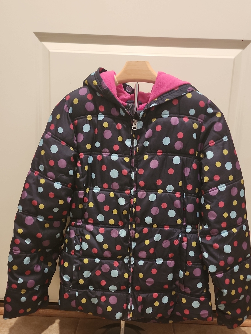 Faded Glory Girls Puffer Jacket XL 14/16 Polka Dot Fleece Hooded Coat SeeDetails